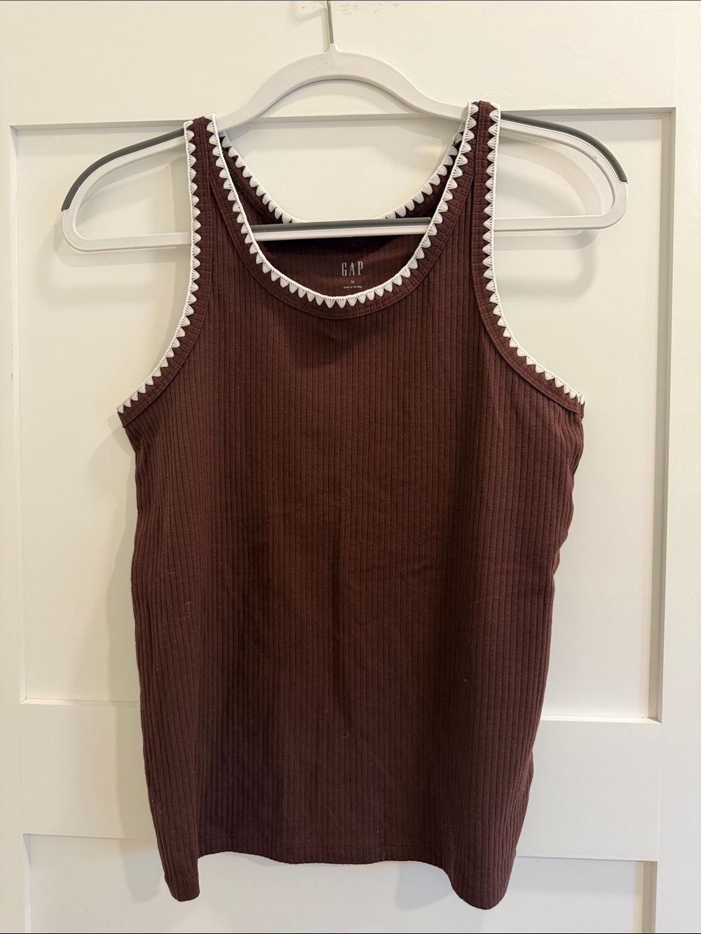 Gap Ribbed Contrast Trim Tank Top Brown Cream Size M NWOT